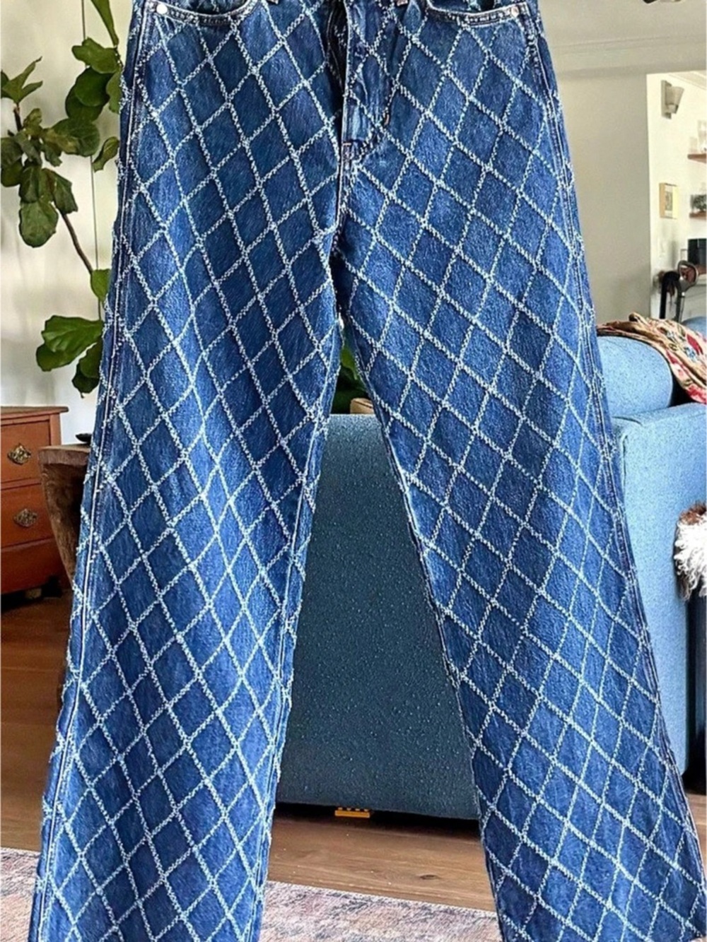 Veronica Beard Taylor Diamond Printed Wide-Leg Jean Blue